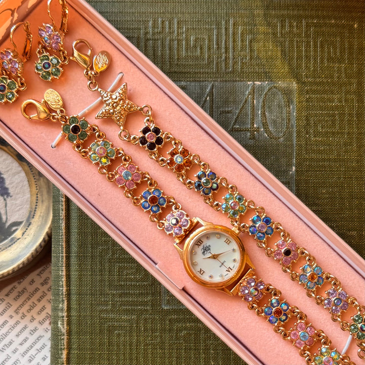 Extremely Rare Gold Kirks Folly Watch with Matching Bracelet and Earrings