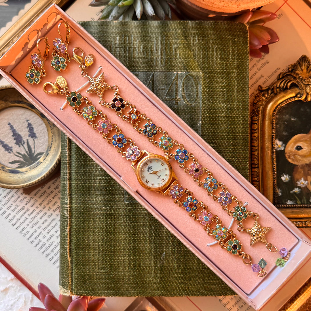 Extremely Rare Gold Kirks Folly Watch with Matching Bracelet and Earrings