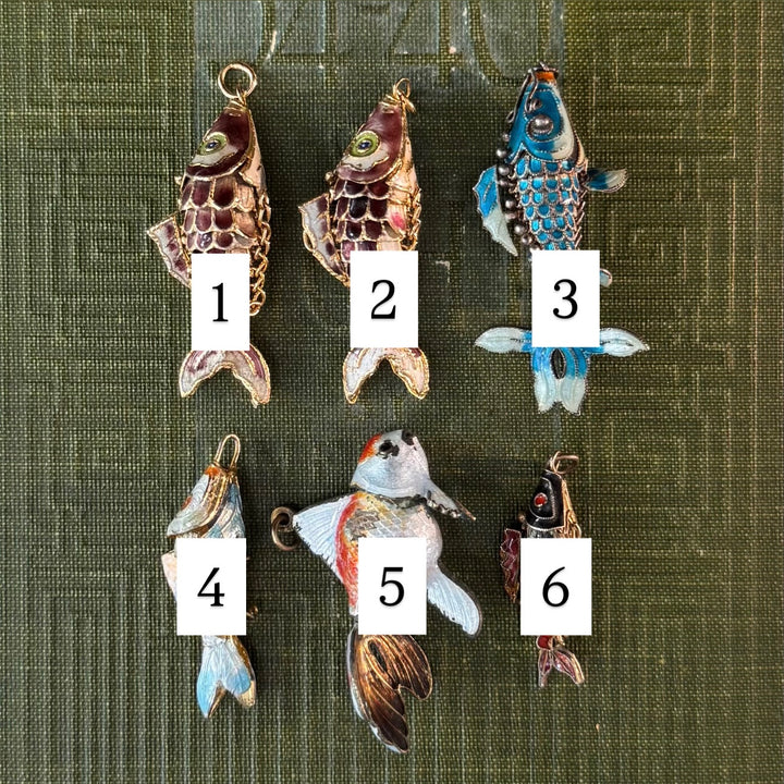 Gold Cloisonné Fish Pendants