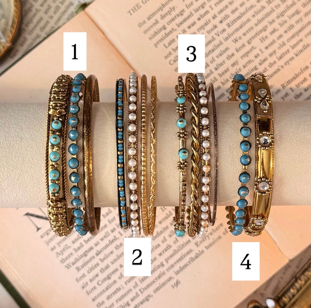 Gold Turquoise & Pearl Bangle Sets