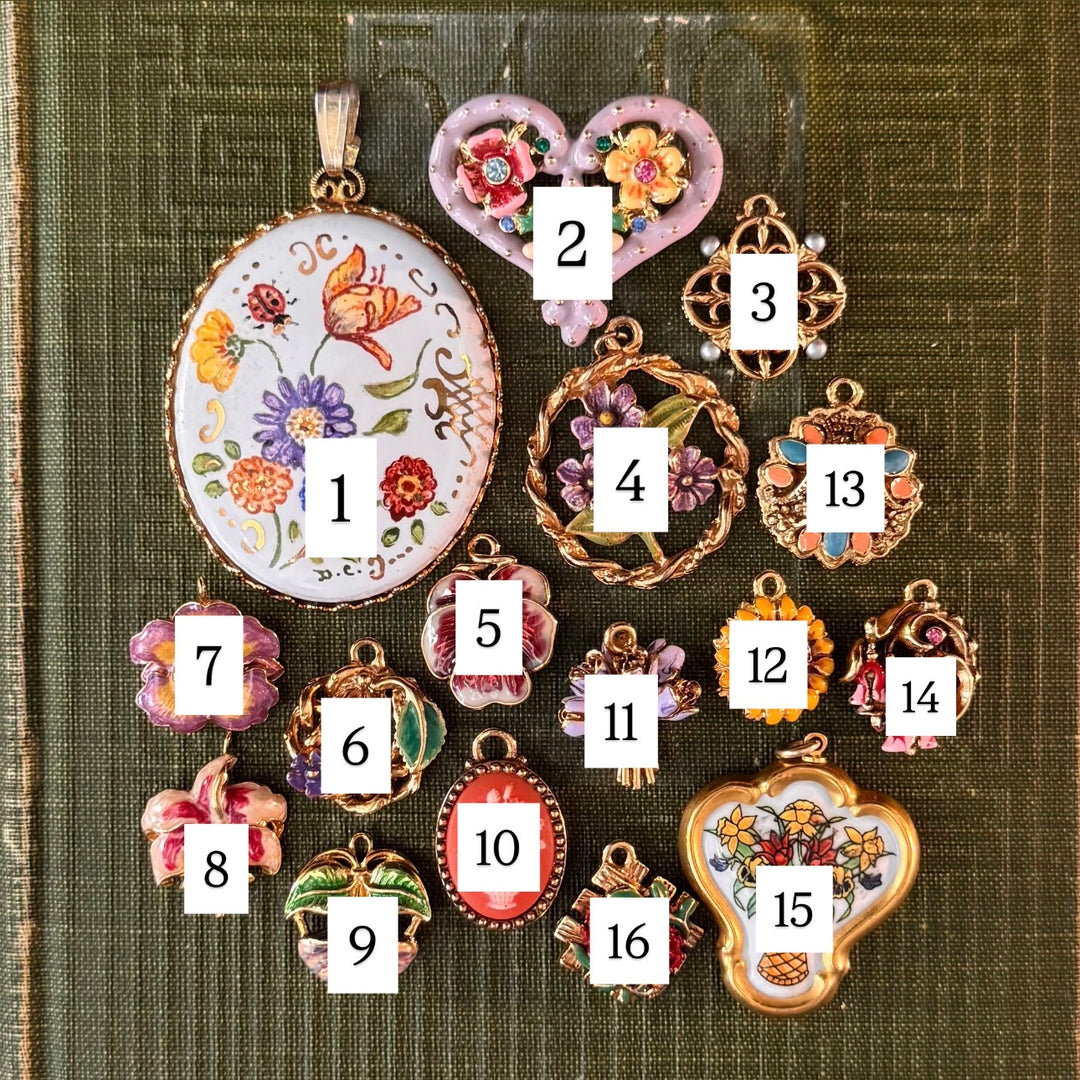 Gold Floral Enamel Pendants
