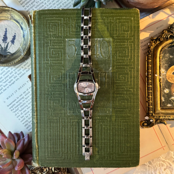 Silver Watch with Pink Face