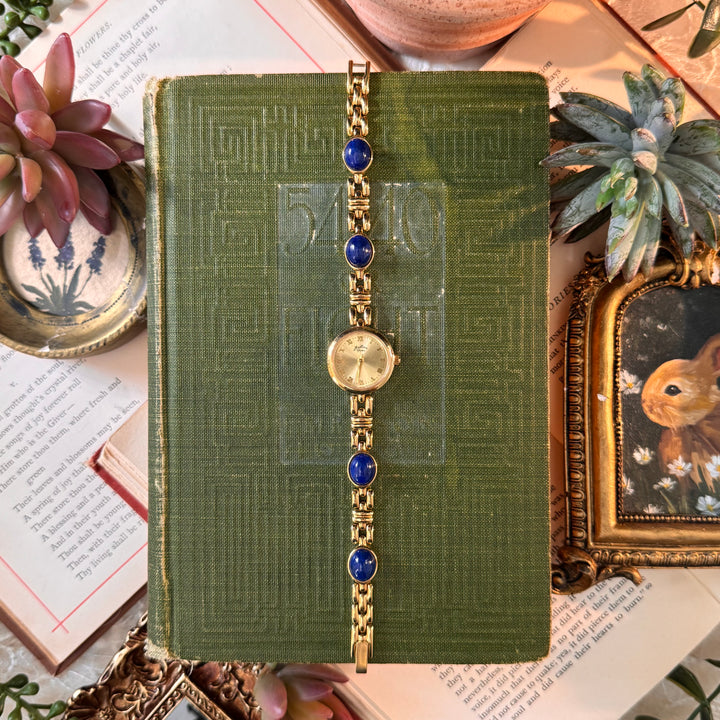 Gold Watch with Lapis Stones