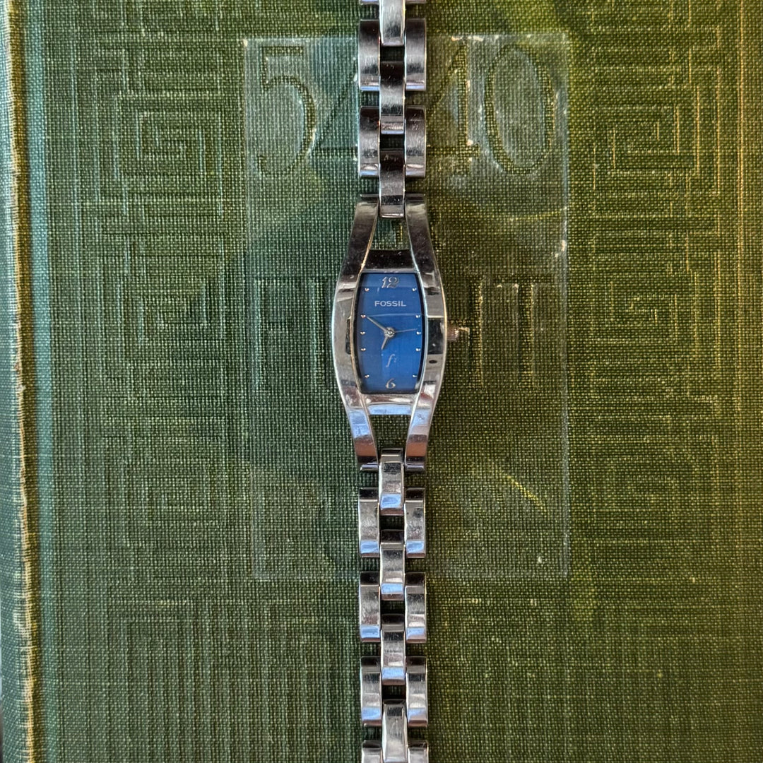 Silver Watch with Blue Face