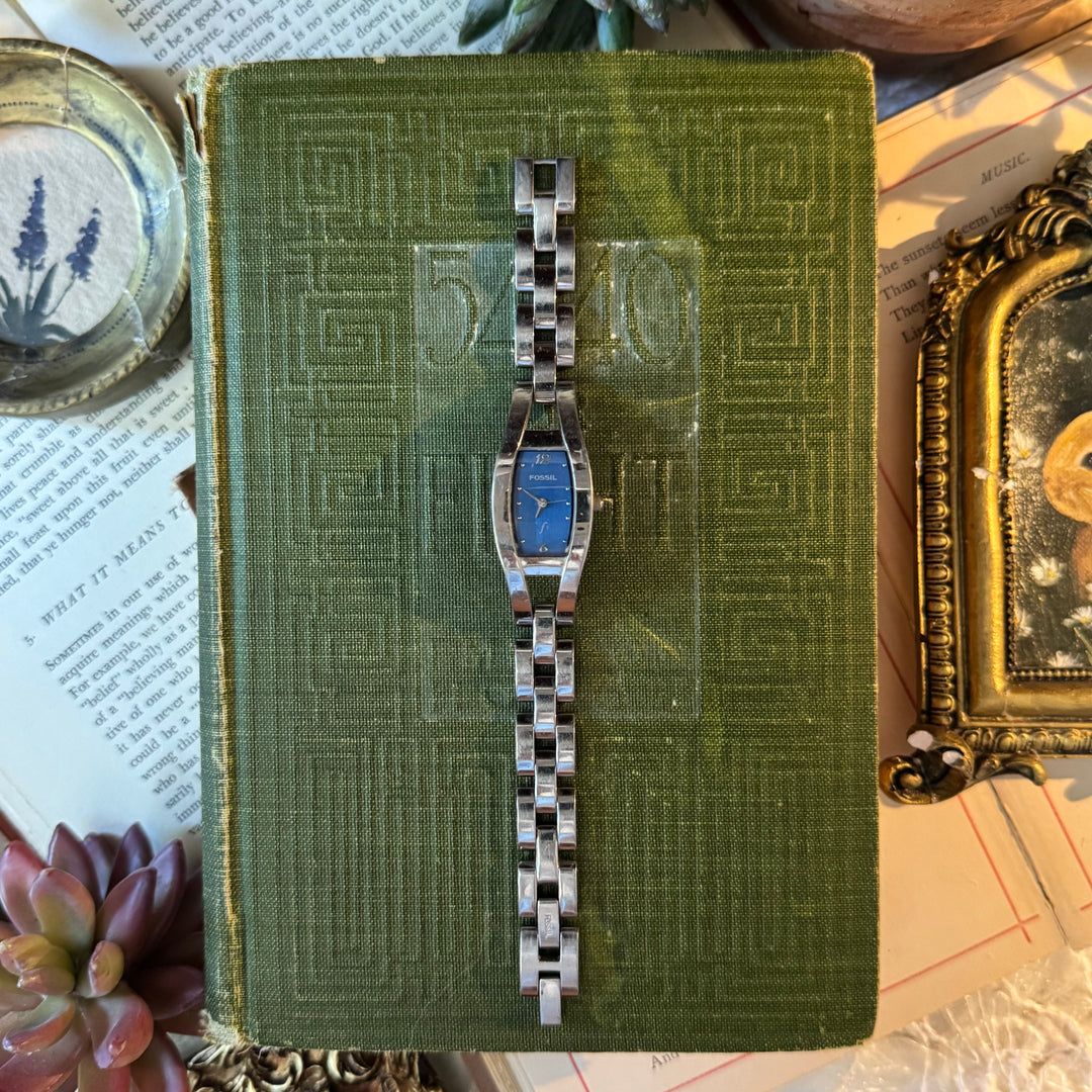 Silver Watch with Blue Face