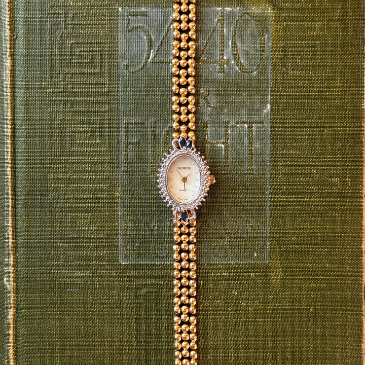 Two Tone Watch with Genuine Sapphire Stones