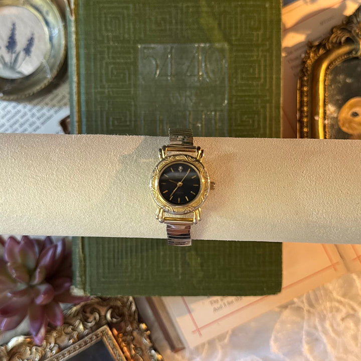 Gold Watch with Black Face