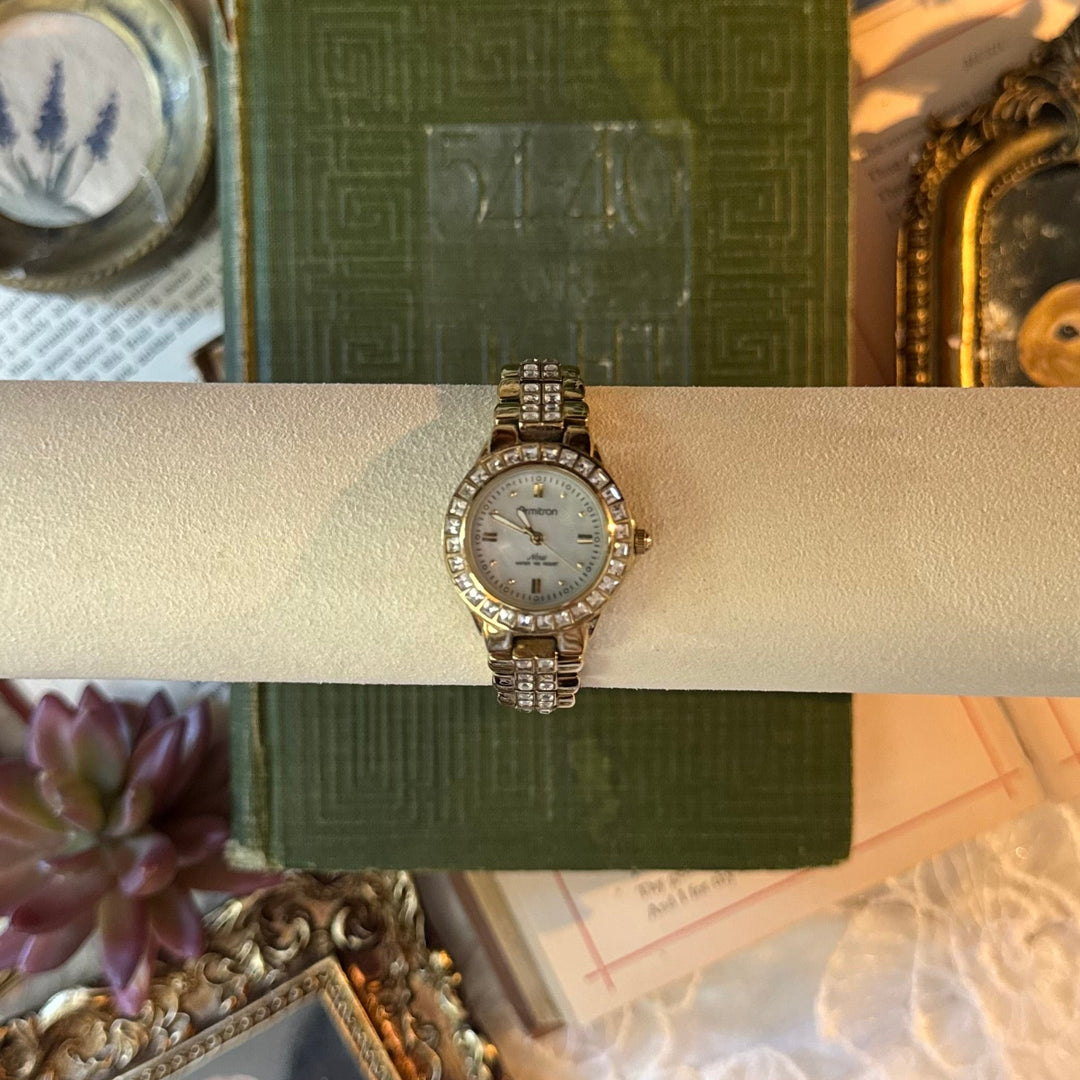 Gold Watch with Rhinestones