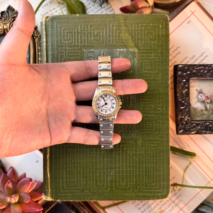 Two Tone Watch with Rhinestones