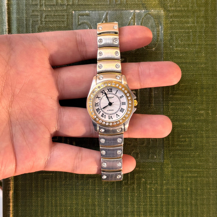 Two Tone Watch with Rhinestones