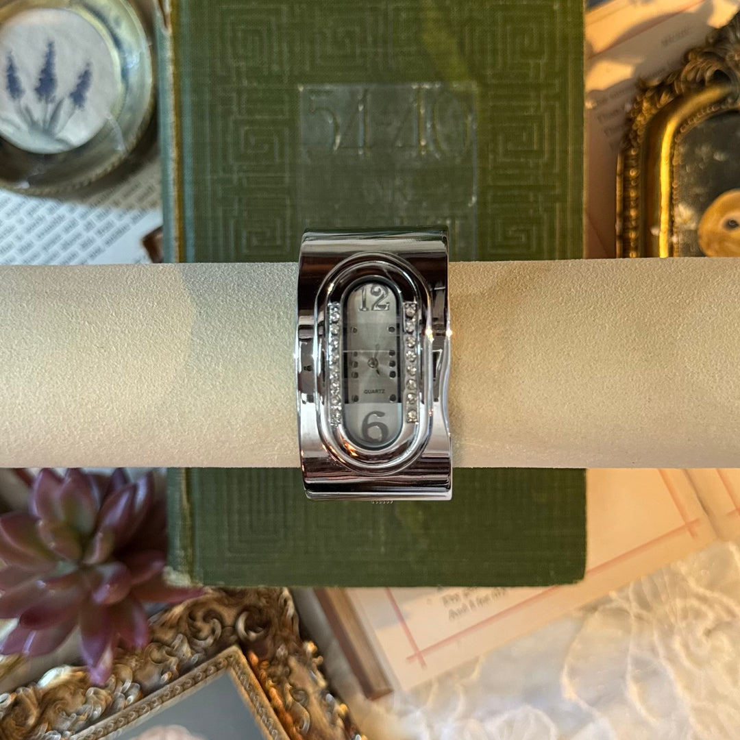 Silver Rhinestones Bangle Watch
