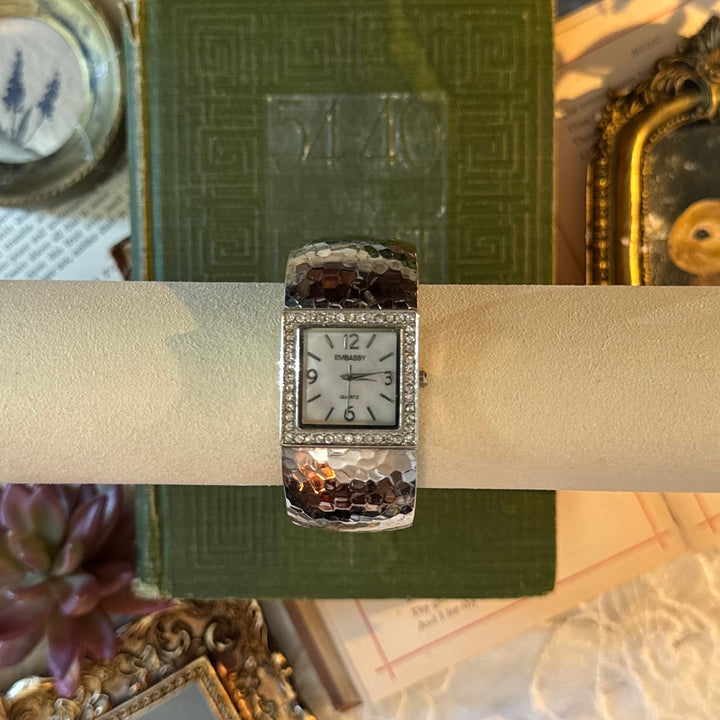 Silver Bangle Watch with Rhinestones