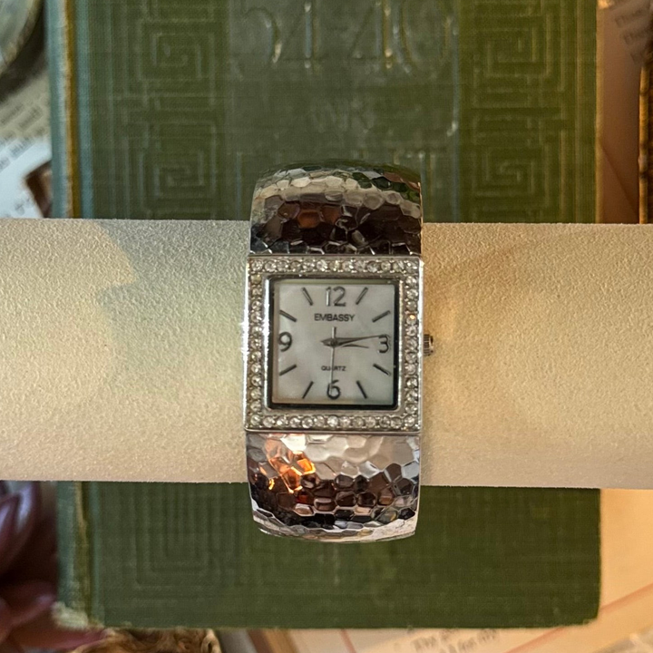 Silver Bangle Watch with Rhinestones