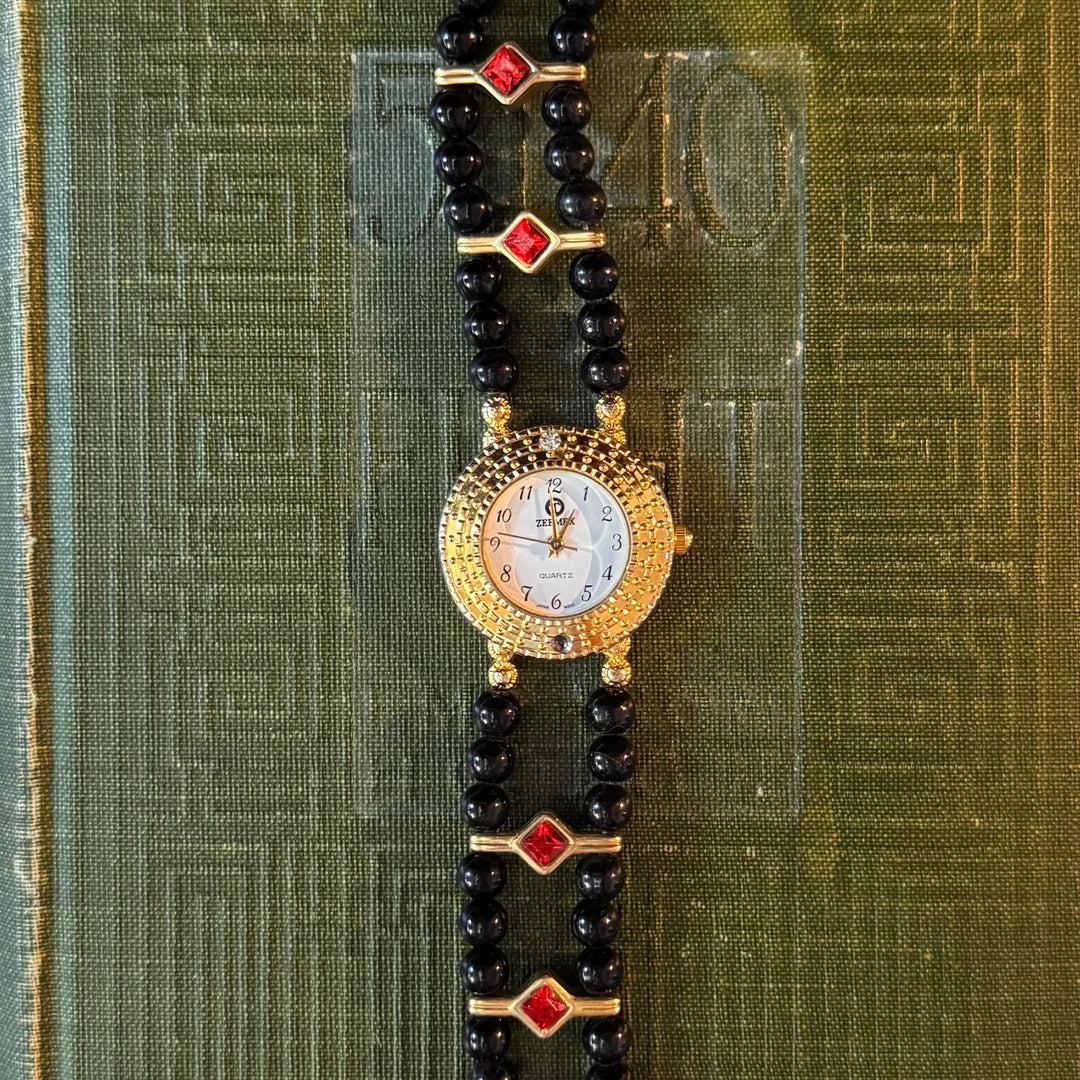 Gold Black Pearl Watch