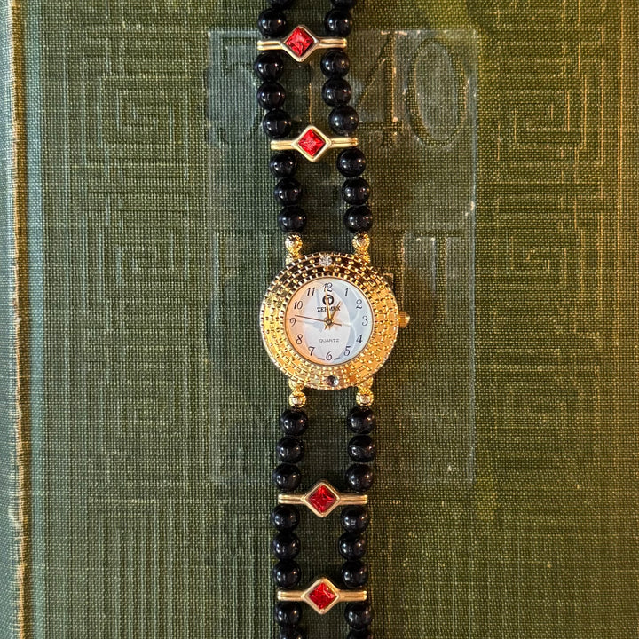 Gold Black Pearl Watch