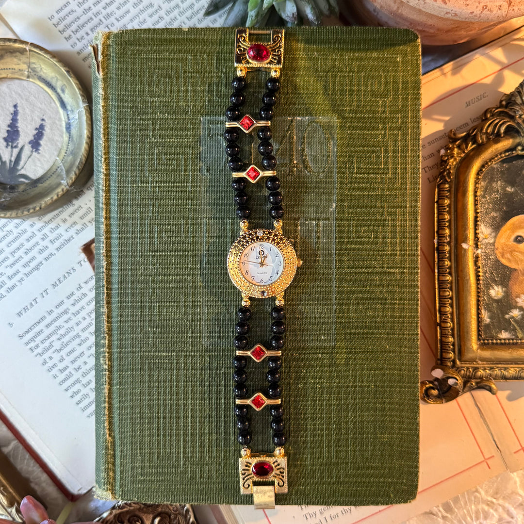 Gold Black Pearl Watch