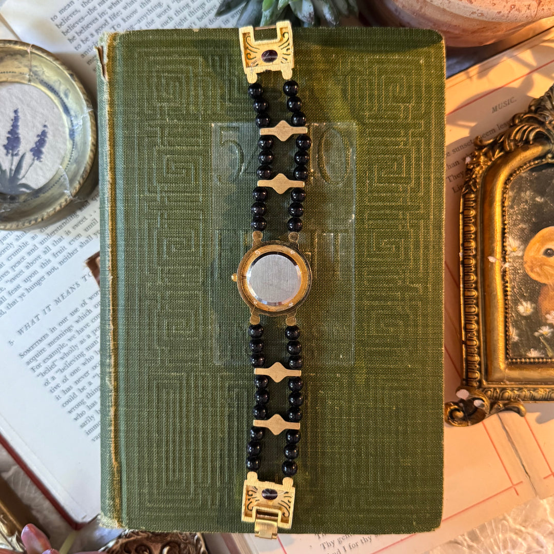 Gold Black Pearl Watch