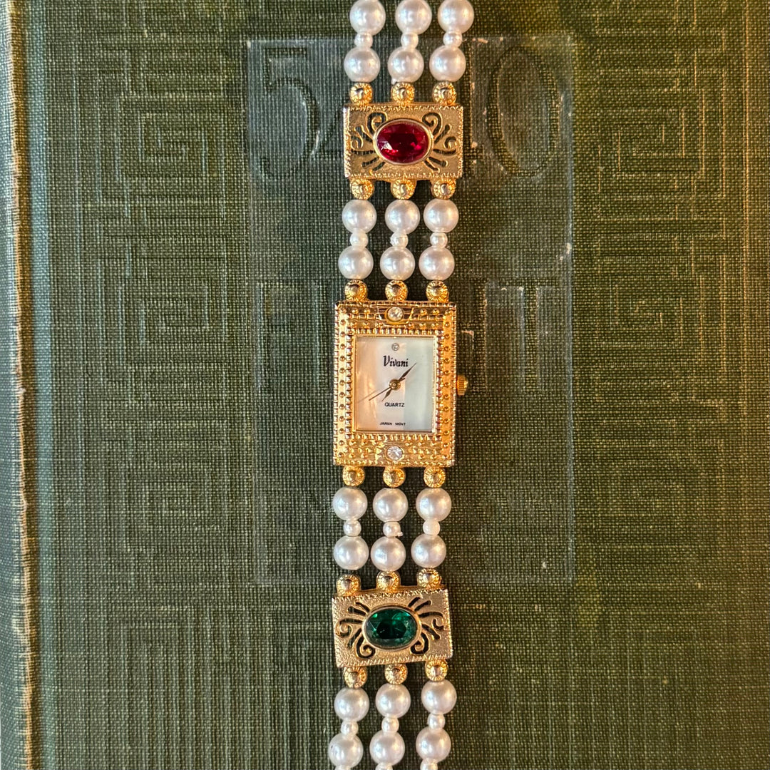 Gold Pearl & Rhinestone Watch