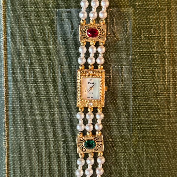 Gold Pearl & Rhinestone Watch