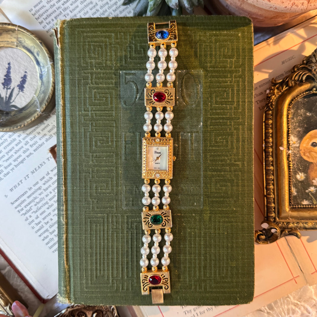 Gold Pearl & Rhinestone Watch