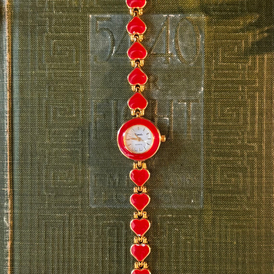 Gold Red Heart Watch