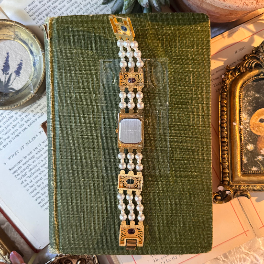 Gold Pearl & Rhinestone Watch