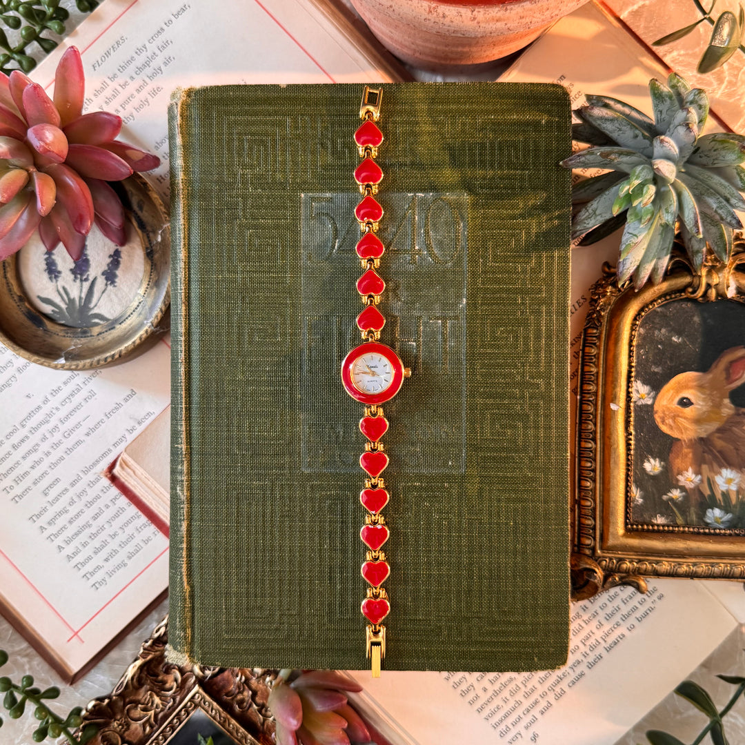 Gold Red Heart Watch