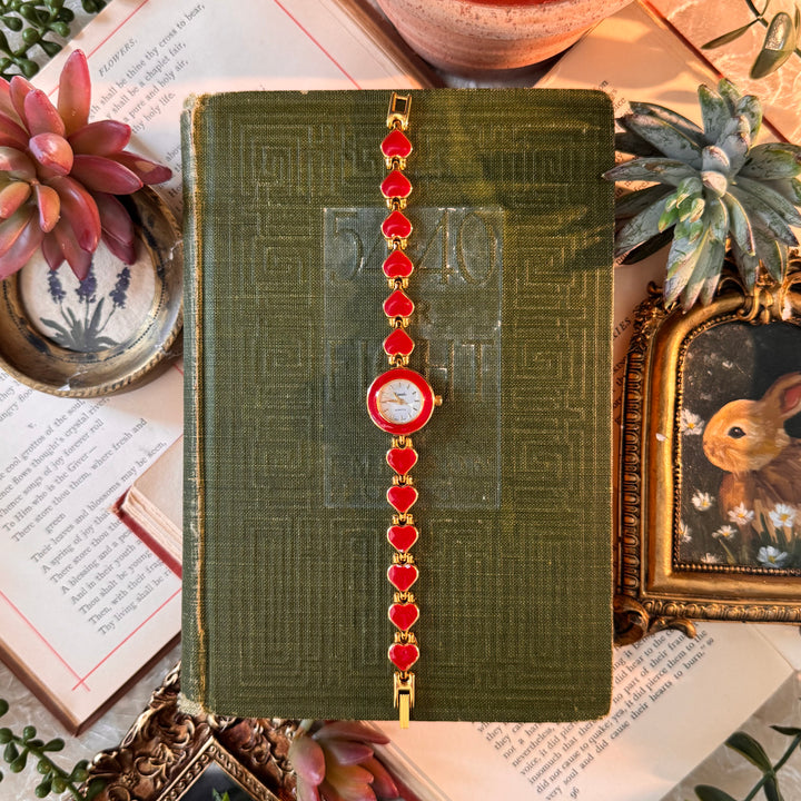 Gold Red Heart Watch