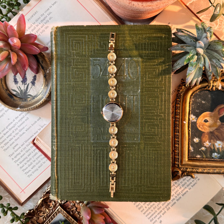 Gold Watch with Blue Rhinestones