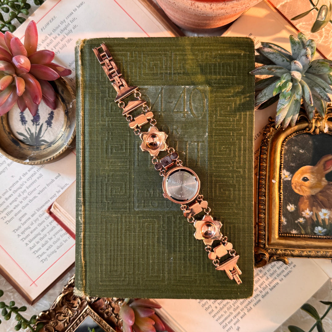 Rose Gold Peekaboo Watch with Multicolored Rhinestones