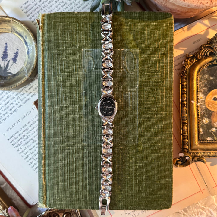 Silver Ornate Watch with Brownish Stones