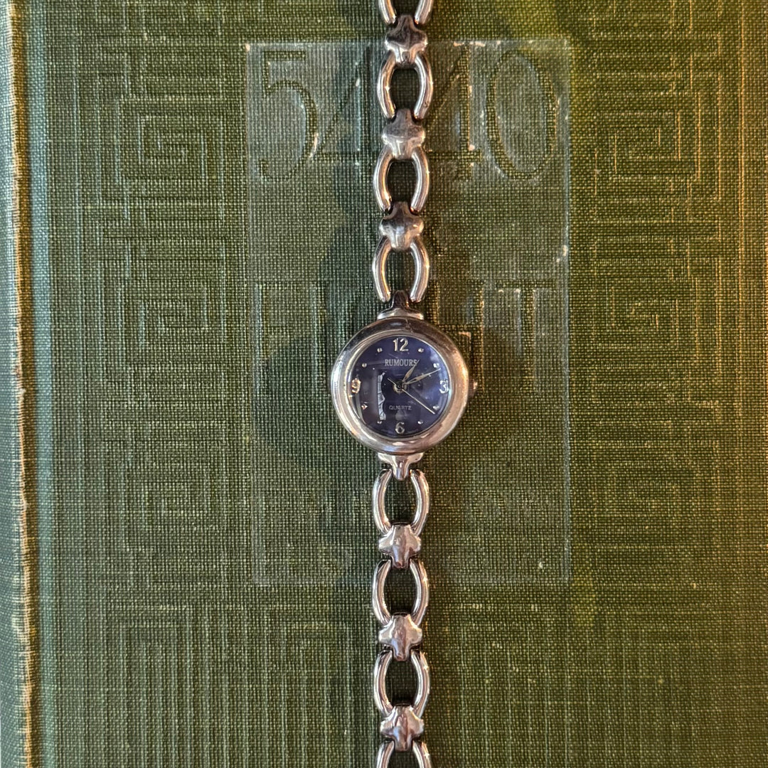 Silver Watch with Navy Blue Face