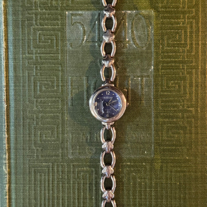 Silver Watch with Navy Blue Face