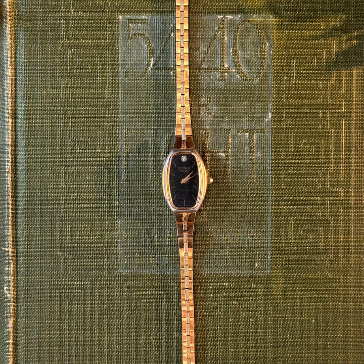 Gold Watch with Black Face