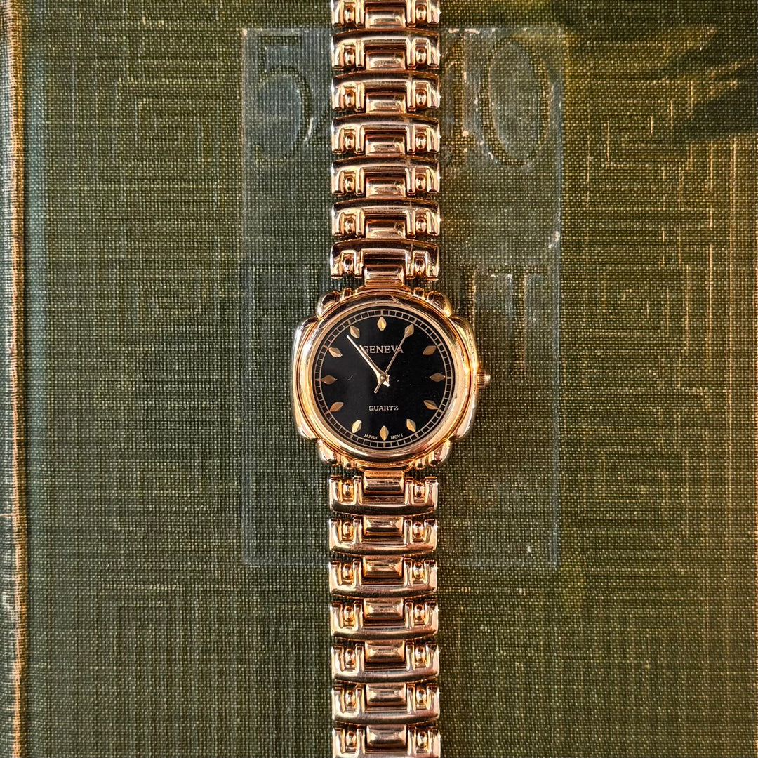 Gold Watch with Black Face