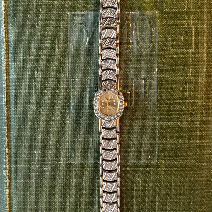 Two Tone Watch with Rhinestones