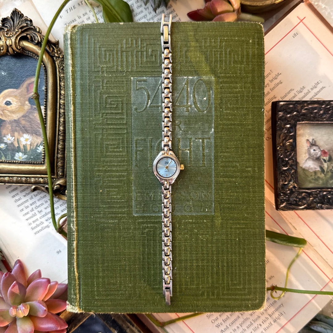 Two Tone Watch with Light Blue Face