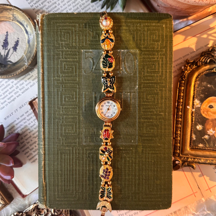 Repurposed Gold Nature Theme Charm Watch