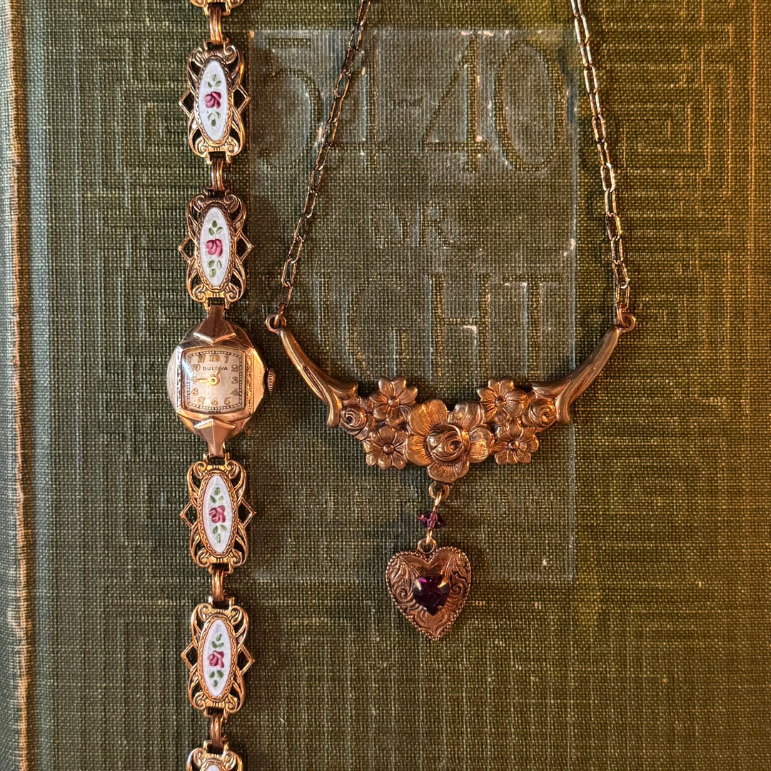 Repurposed Antique Gold Enamel Rose Watch