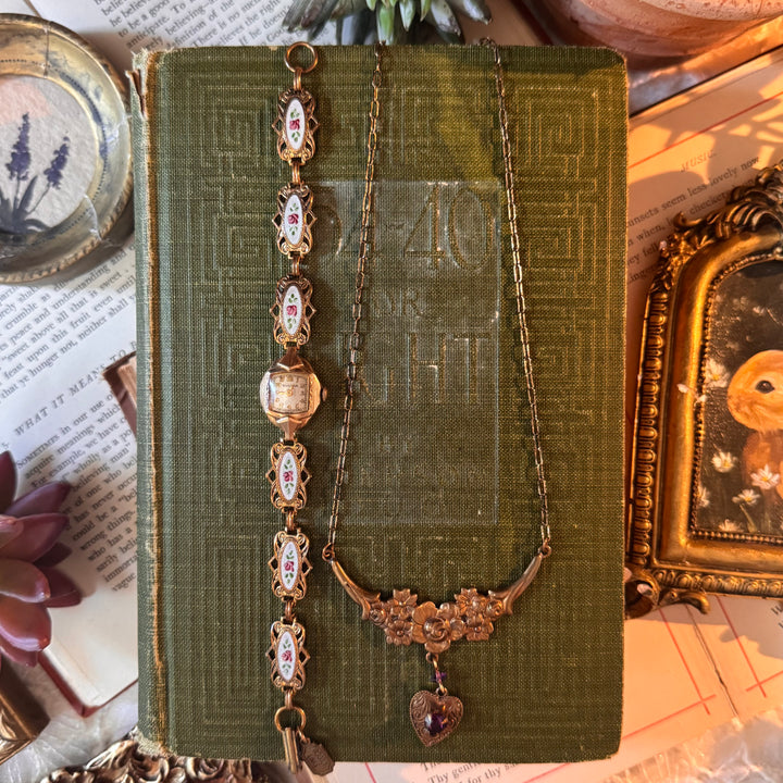 Repurposed Antique Gold Enamel Rose Watch