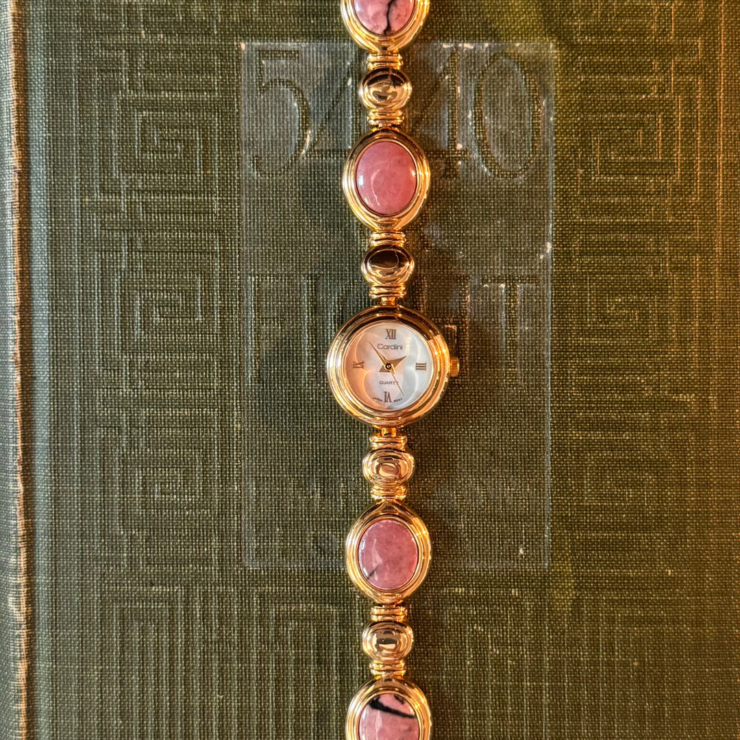 Gold Watch with Genuine Pink Stones