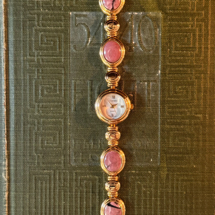 Gold Watch with Genuine Pink Stones