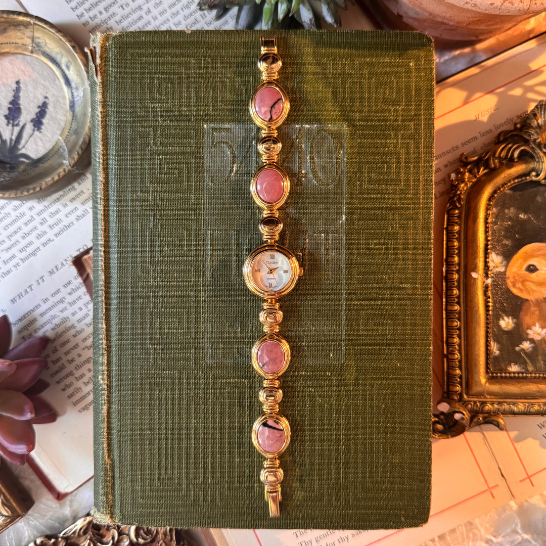 Gold Watch with Genuine Pink Stones