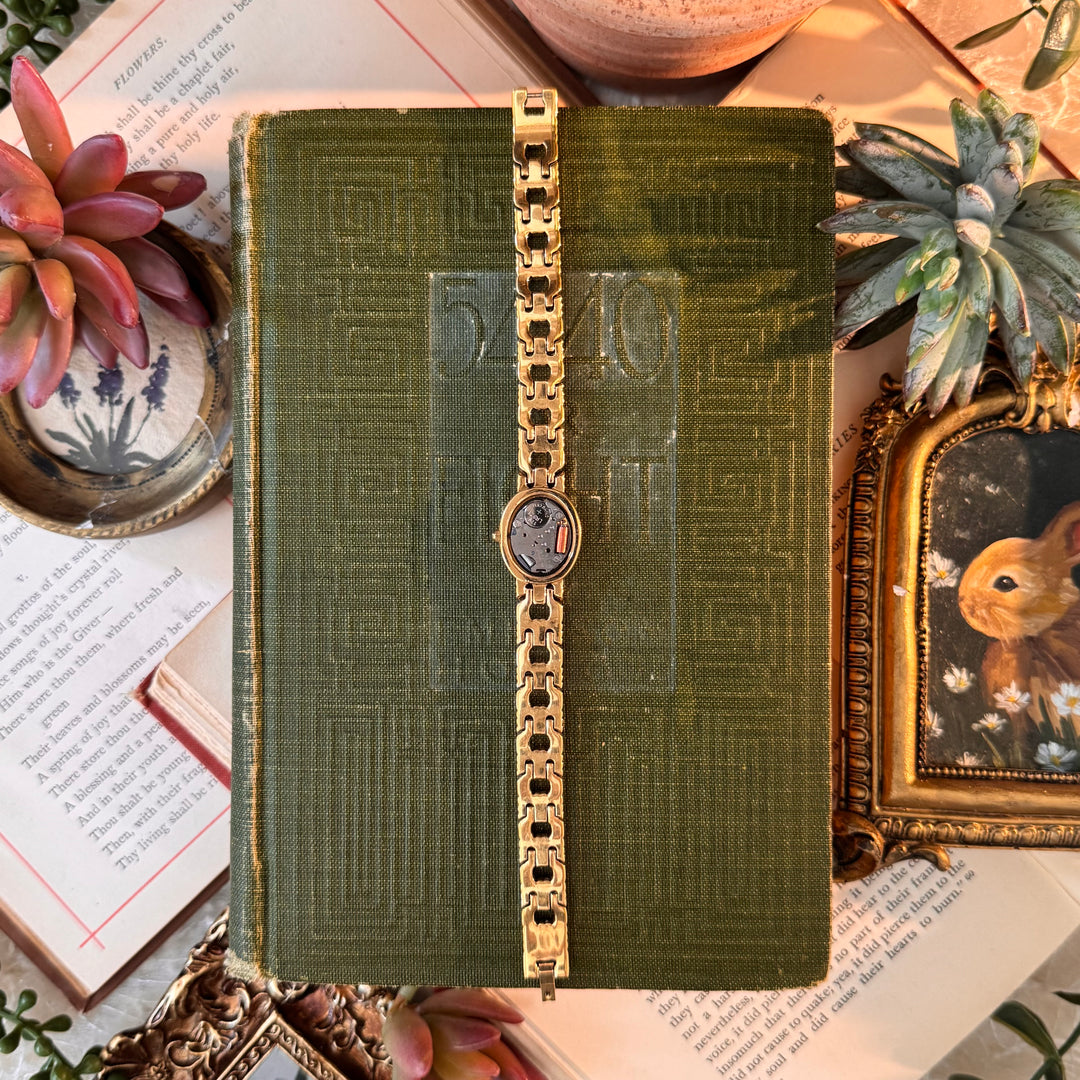 Gold Watch with Rhinestones & Black Face