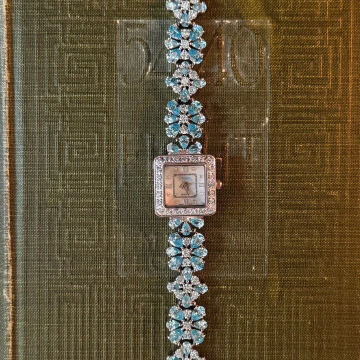 Silver Watch with Aquamarine Rhinestones