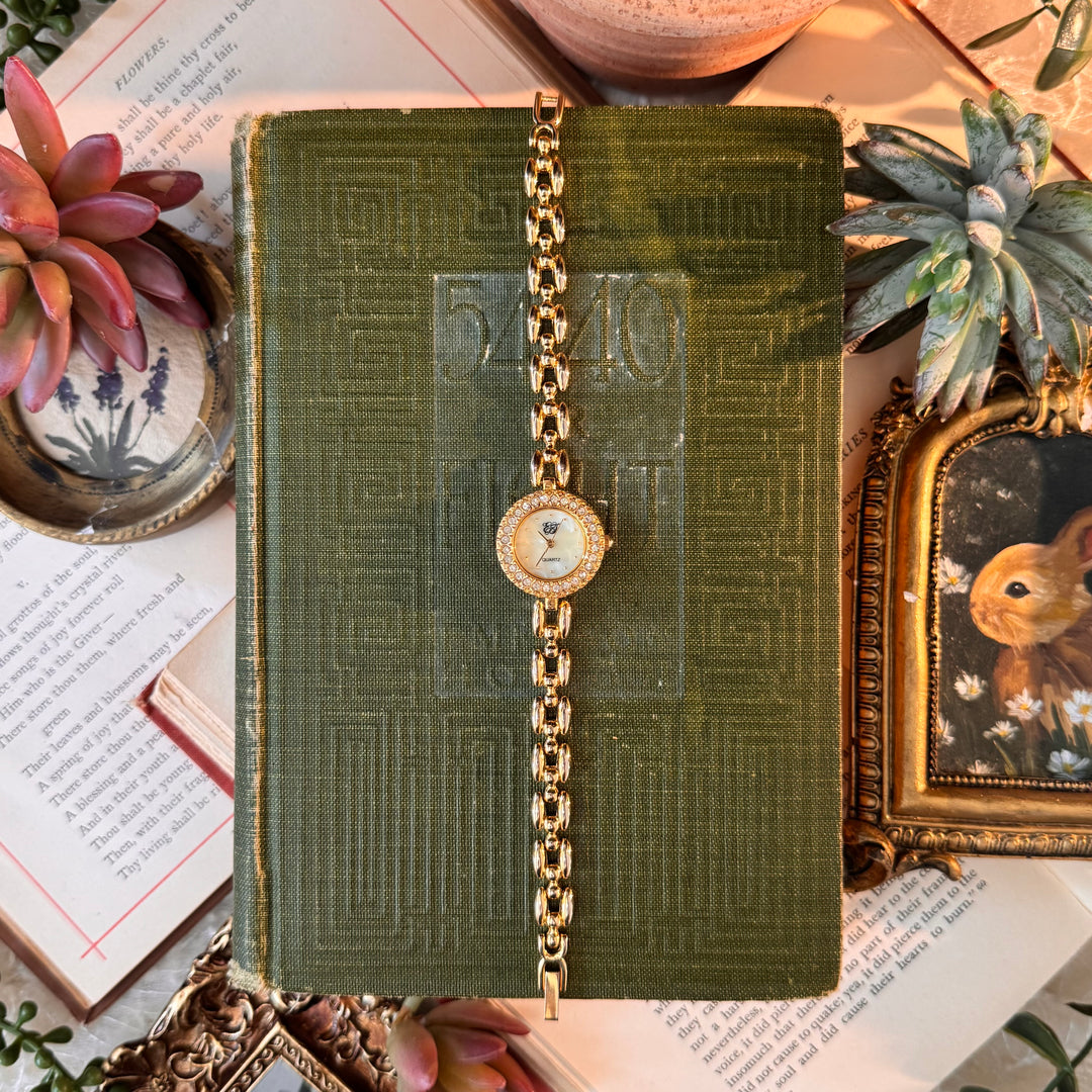 Gold Watch with Rhinestones