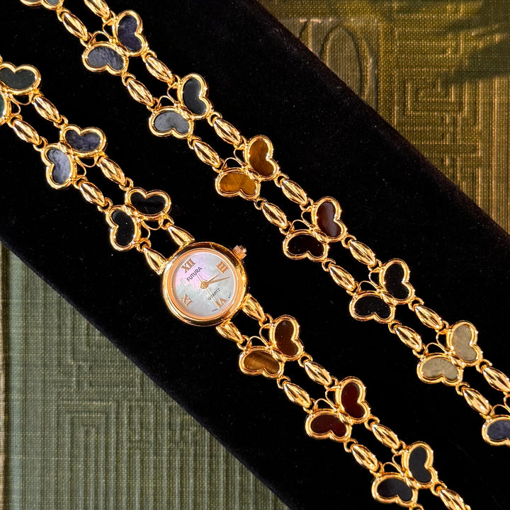 Gold Butterfly Watch with Matching Bracelet