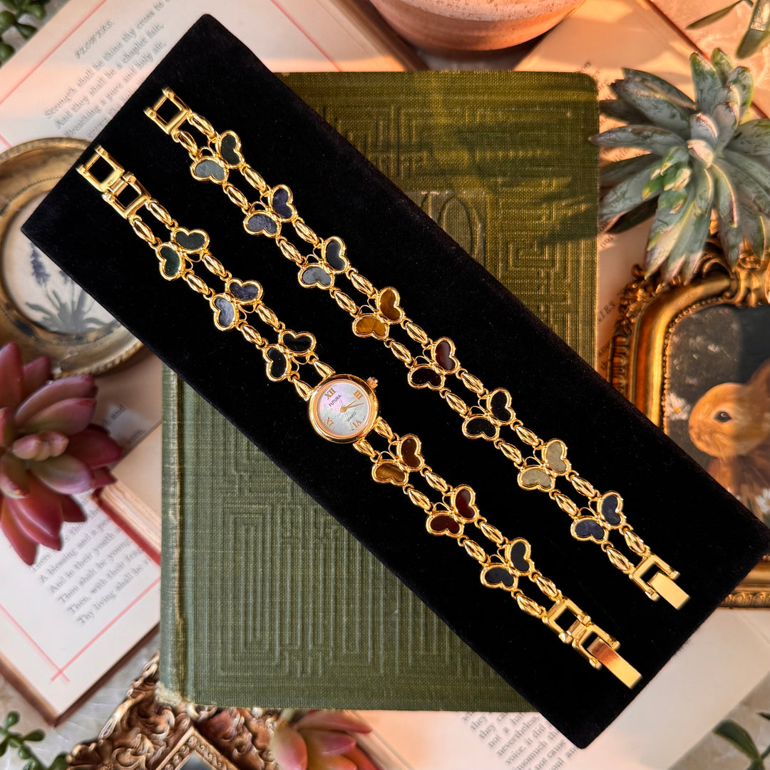 Gold Butterfly Watch with Matching Bracelet