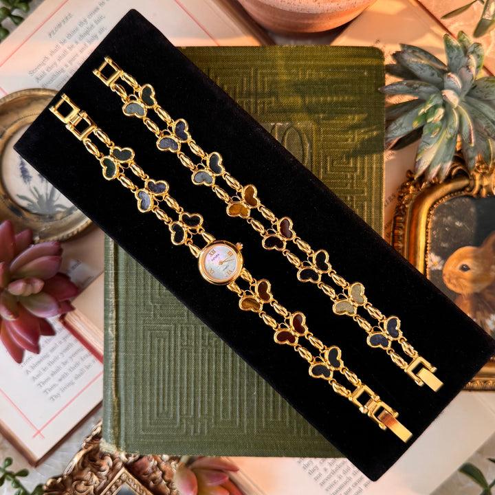 Gold Butterfly Watch with Matching Bracelet