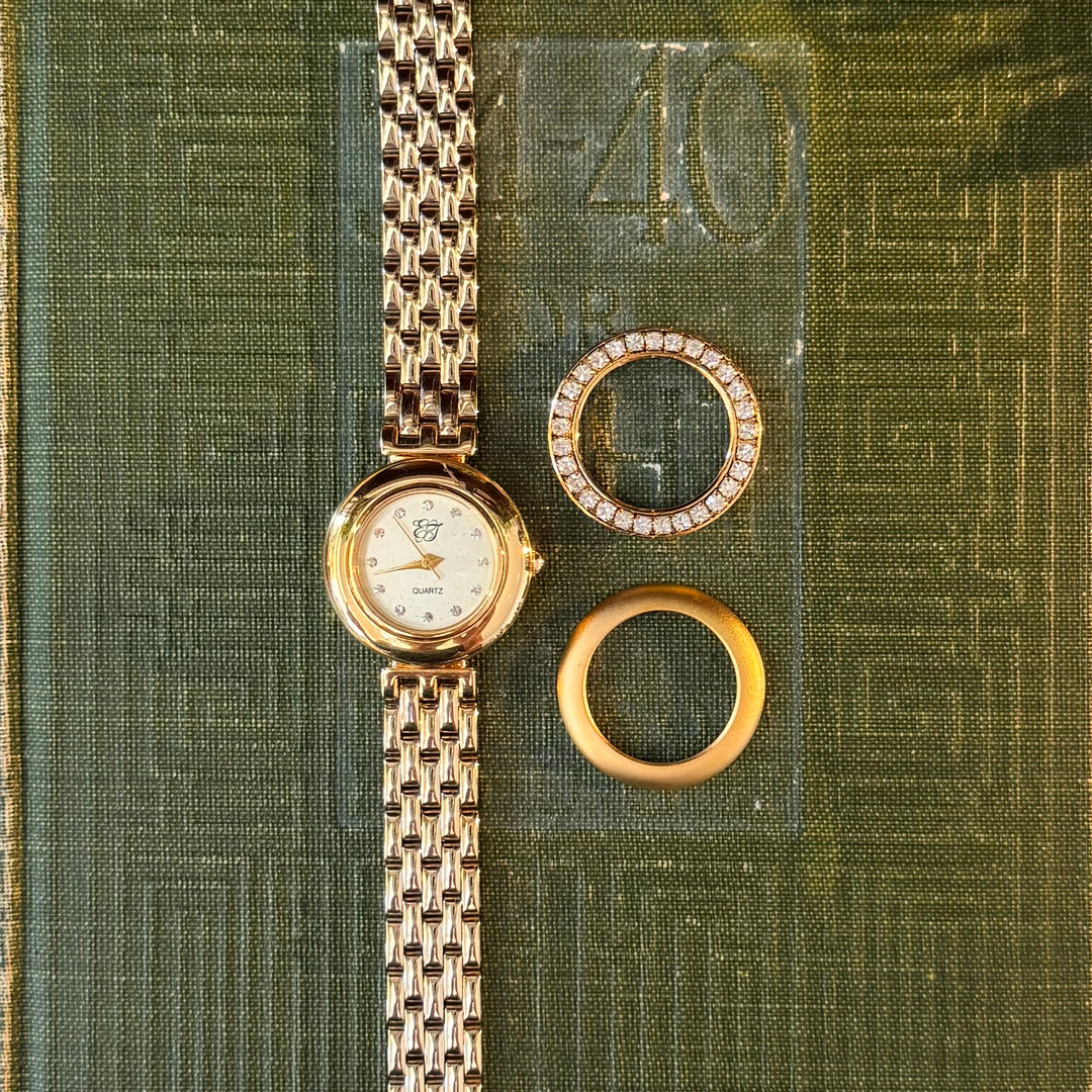 Gold Watch with Interchangeable Bezels